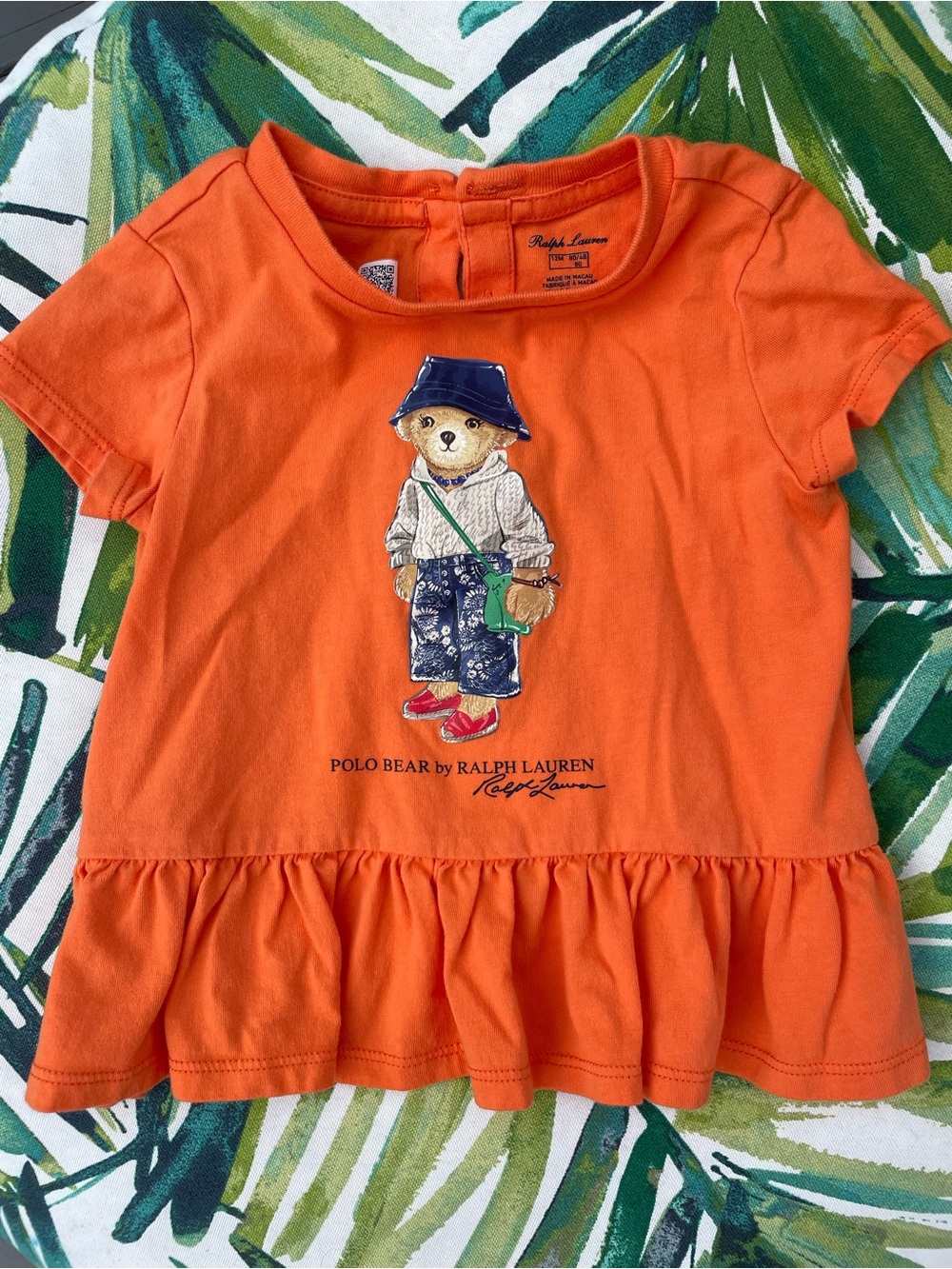 Ralph Lauren Orange Polo Bear Ruffle Hem Tee